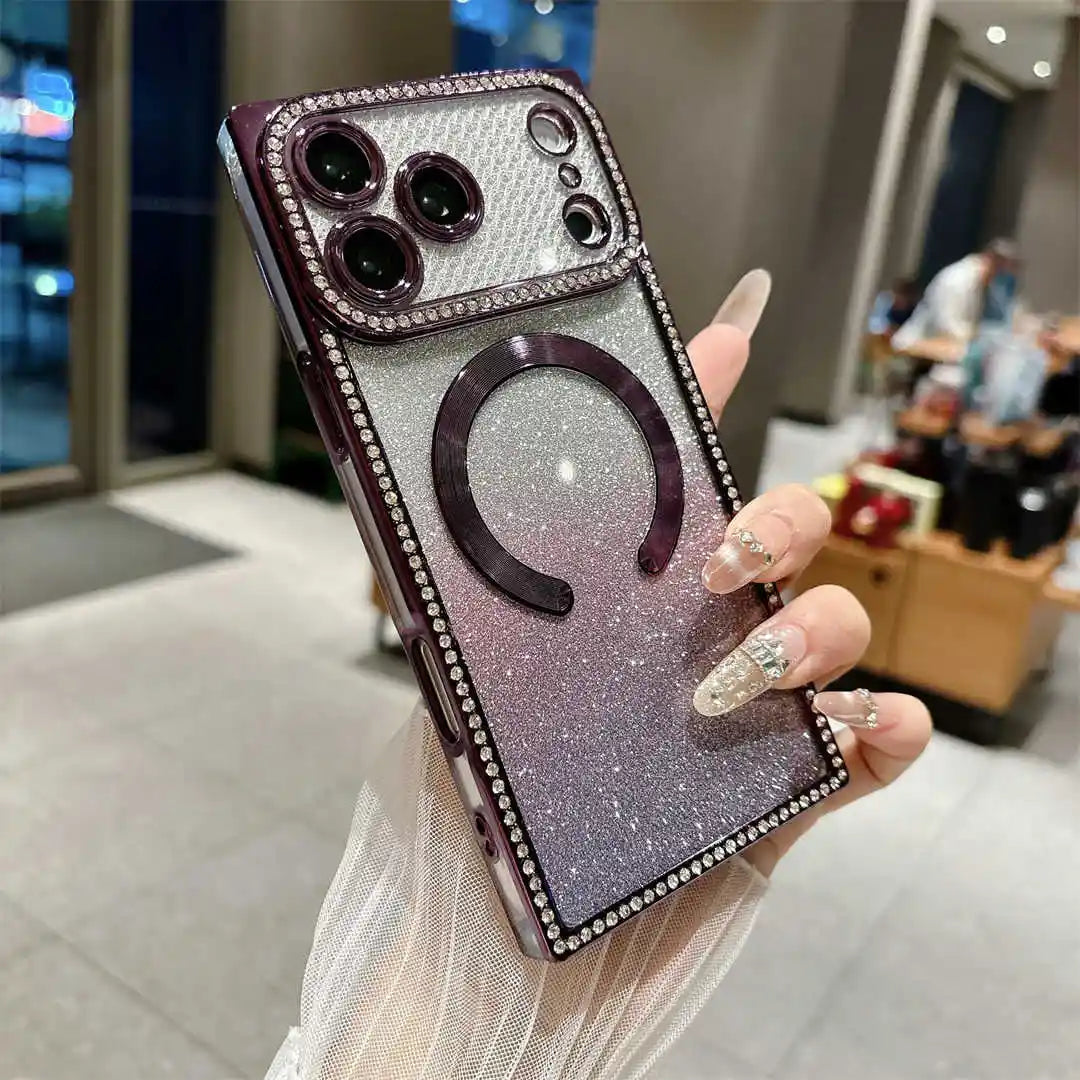 sparkly rectangle magsafe iPhone case purple