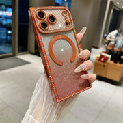 sparkly rectangle magsafe iPhone case orange