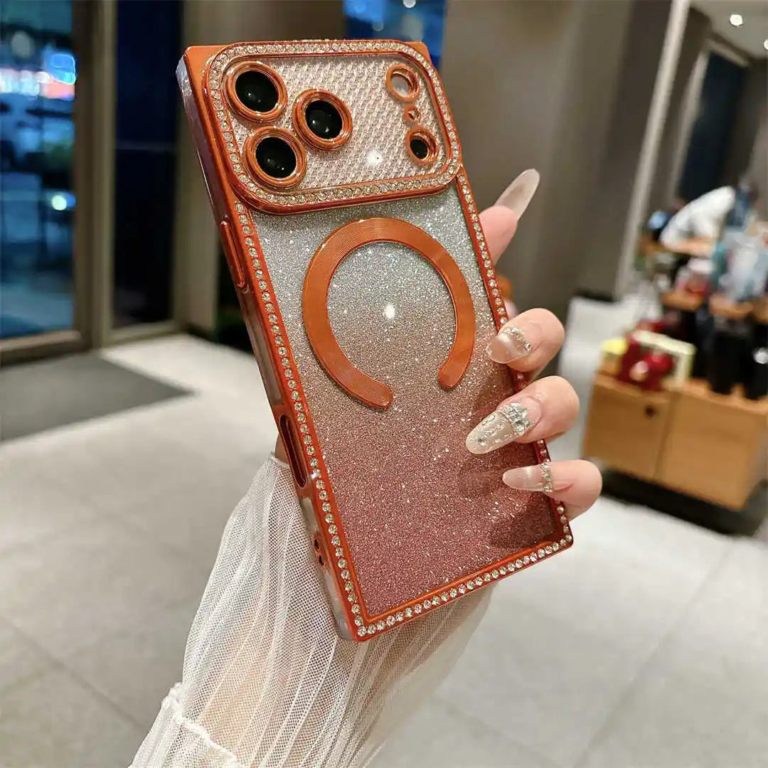 sparkly rectangle magsafe iPhone case orange