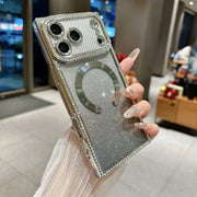 sparkly rectangle magsafe iPhone case silver