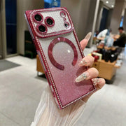sparkly rectangle magsafe iPhone case rose red