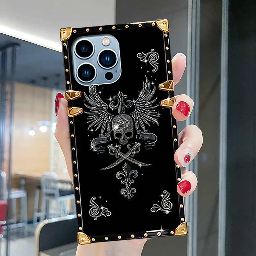 Rhinestone Skull Square-Trunk Case in a female's hand