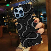 Black kingsnake square phone case in hand 
