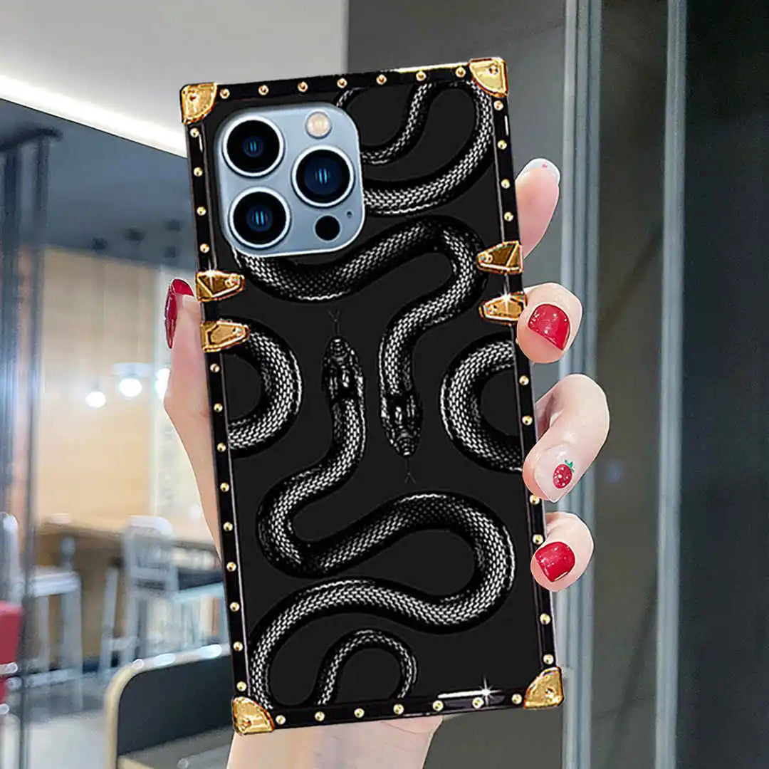 Black kingsnake square phone case in hand