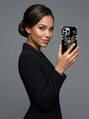 A model is taking a Rhinestone Skull Square-Trunk Case
