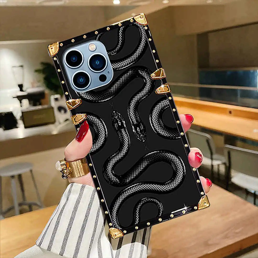 Black kingsnake square phone case in hand
