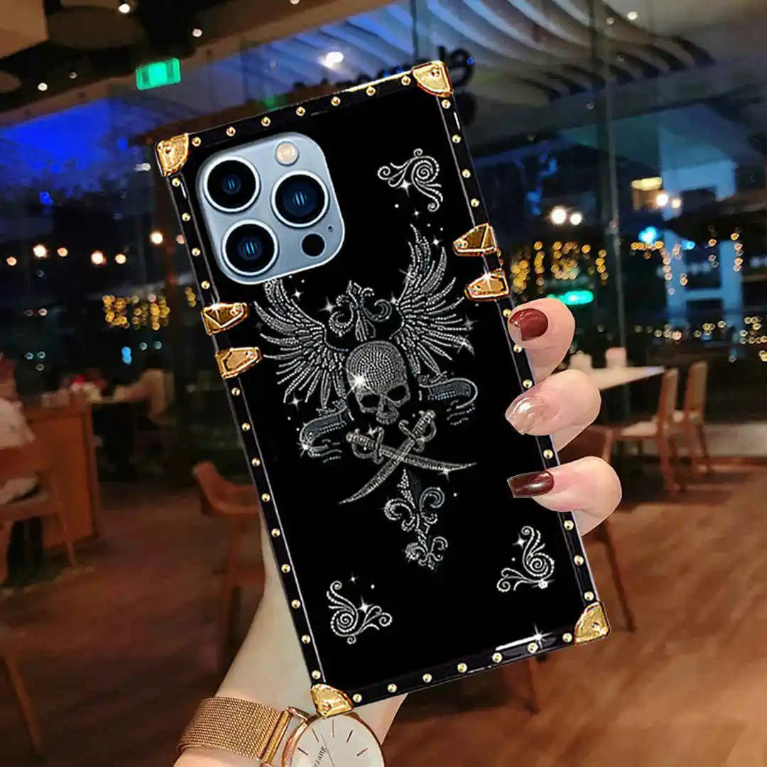 Rhinestone Skull Square-Trunk Case in hand