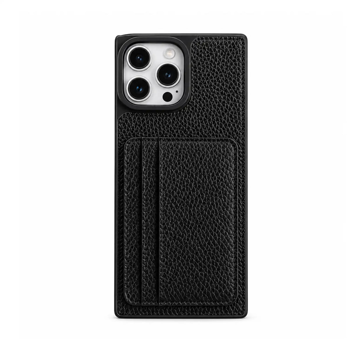 Black Noir Card Square iPhone wallet case with pebbled texture and double side card slots