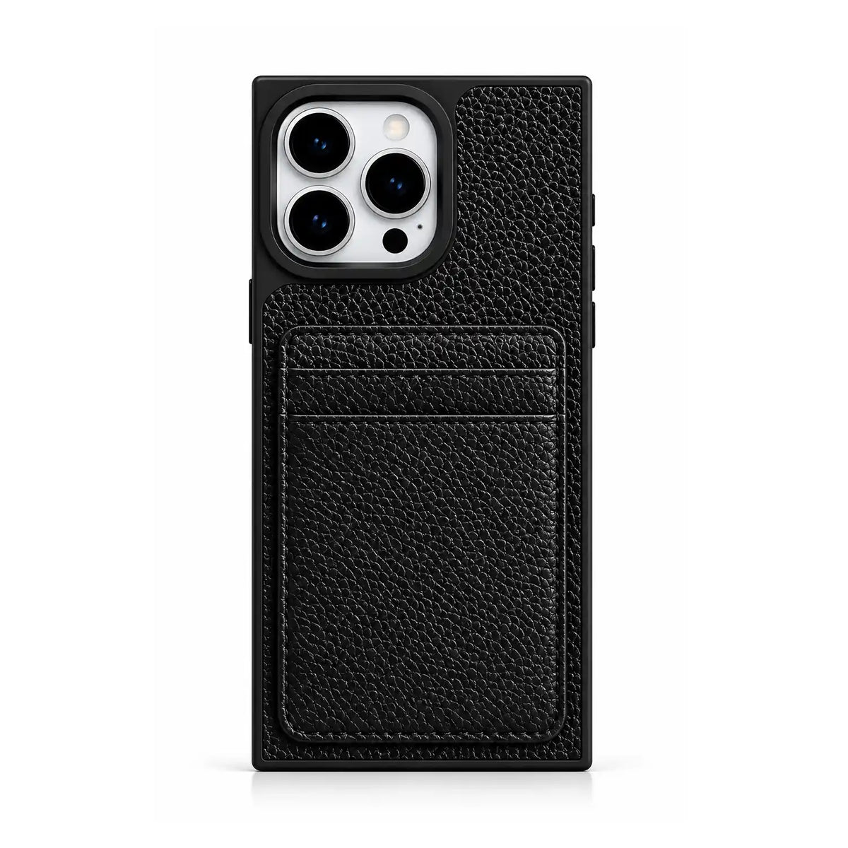 Black Noir Card Square iPhone wallet case with pebbled texture and two horizontal card slots