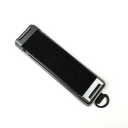Black belt with a metal buckle on a white background