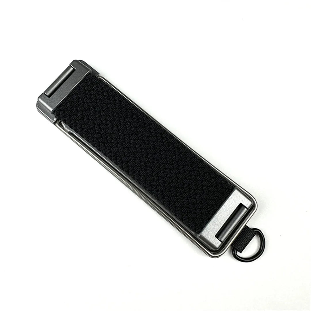 Black belt with a metal buckle on a white background