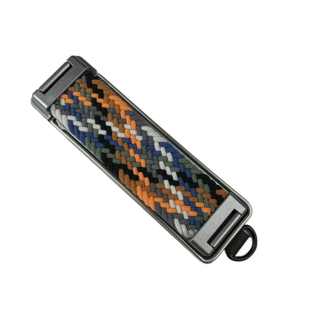 stick-on phone strap with woven pattern on a white background