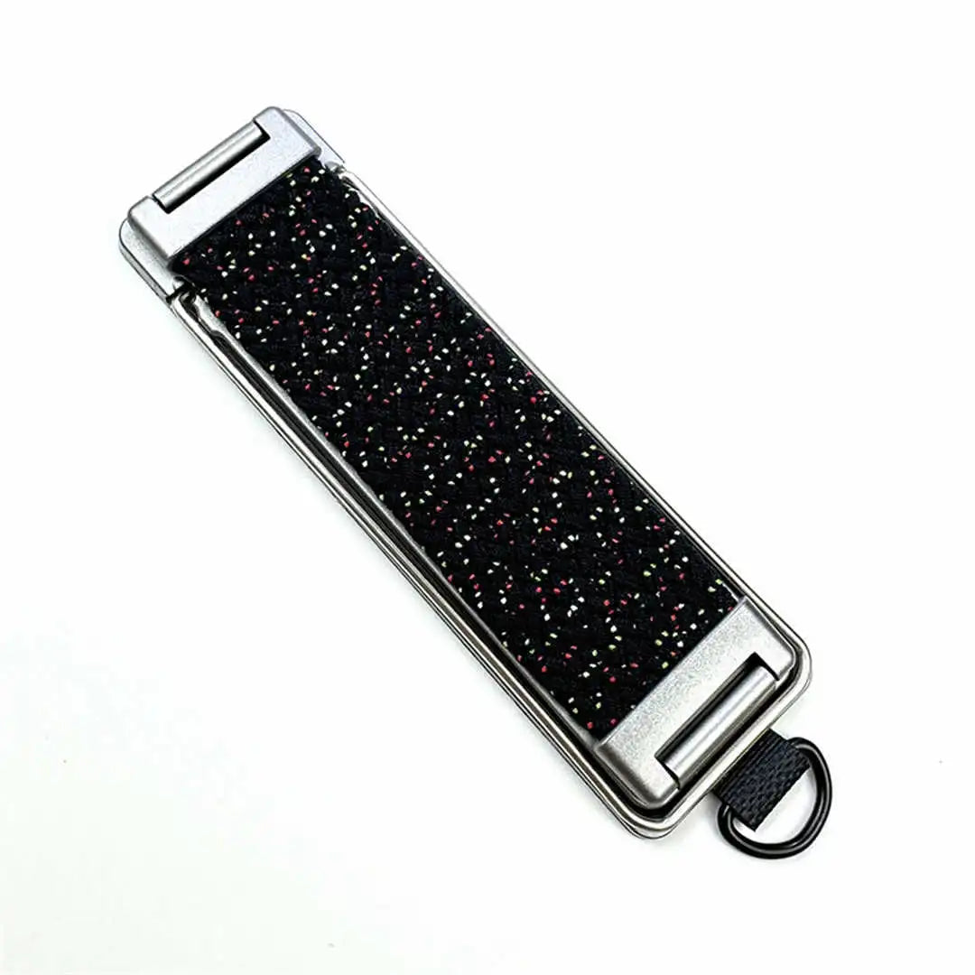 black nylon finger loop on a white background