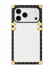 square Phone case with black and gold design on a white background