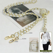 crossbody gold chain with white leather 130cm on a white background