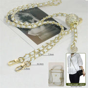 crossbody gold chain with white leather 140cm on a white background