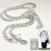 crossbody silver chain with white leather 130cm on a white background