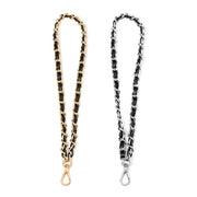 Two chain straps, one gold and one silver, on a white background.