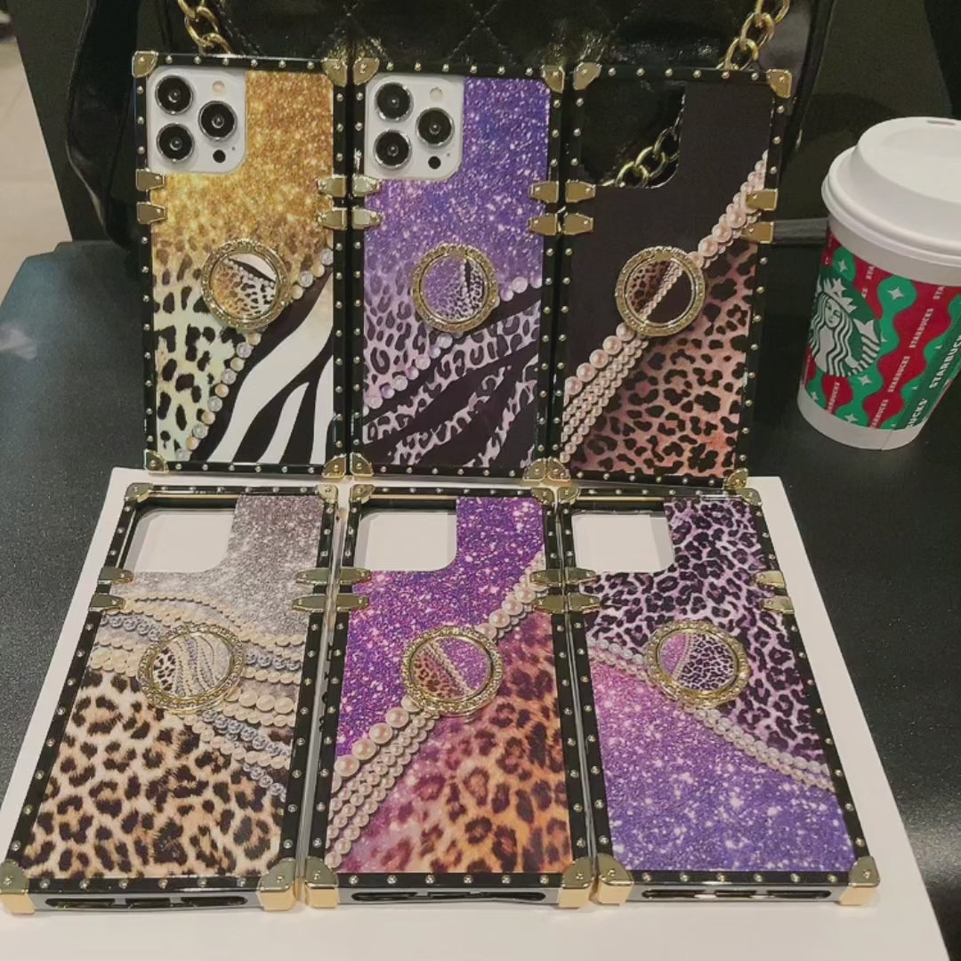 iPhone - ゴンタ Gold Starry Sky x Leopard iPhone Case With Ring
