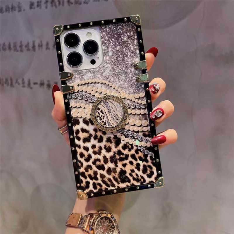 Gold Starry Sky x Leopard iPhone Case With Ring