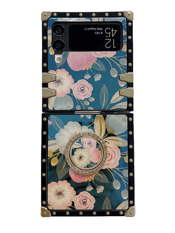 Luxury Flower Pattern Leather Cover For Samsung Galaxy Z Flip 4 Case  Fashion Square Case For Samsung Galaxy Z Flip 5 Flip 3 - AliExpress
