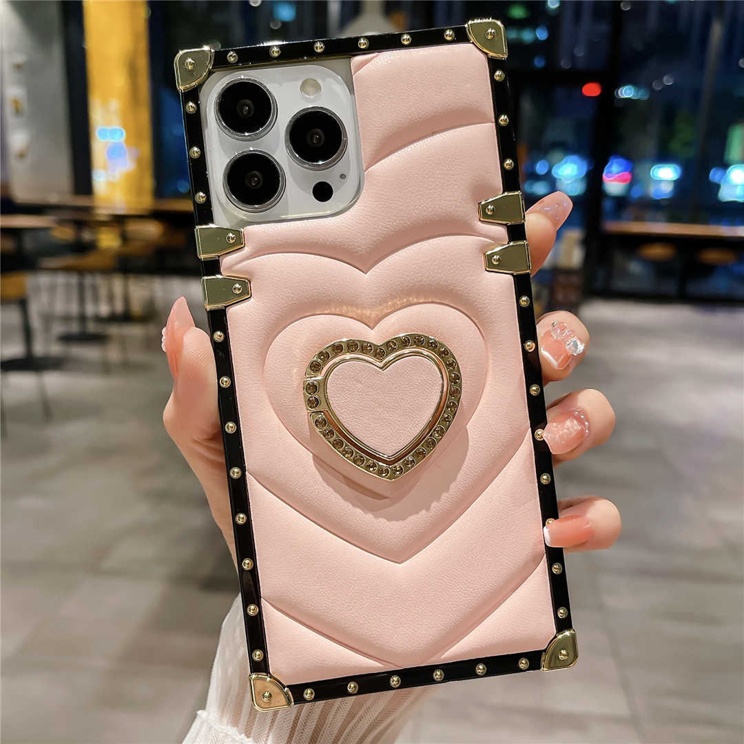Soft Textured Heart Print iPhone Case with Ring