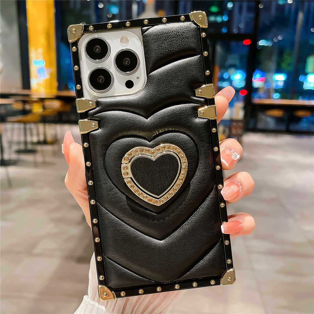 Soft Textured Heart Print iPhone Case with Ring